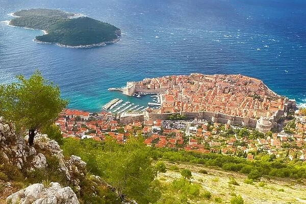 Dubrovnik - elevated view of the Old Town from Srd Hill, Croatia
