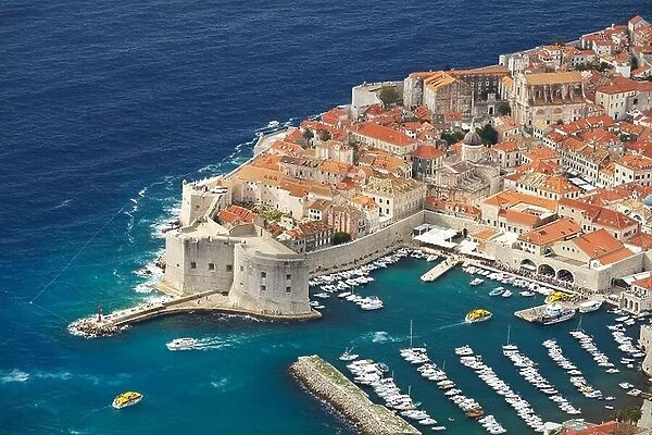 Dubrovnik Harbor, Old Town, view from the hill, Croatia