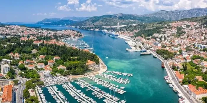 Framed Print : Dubrovnik marina and harbor at Mediterranean sea vacation Dalmatia aerial photo view panorama traveling in Croatia Framed Print : Dubrovnik marina and harbor at Mediterranean sea vacation Dalmatia aerial photo view panorama traveling in Croatia