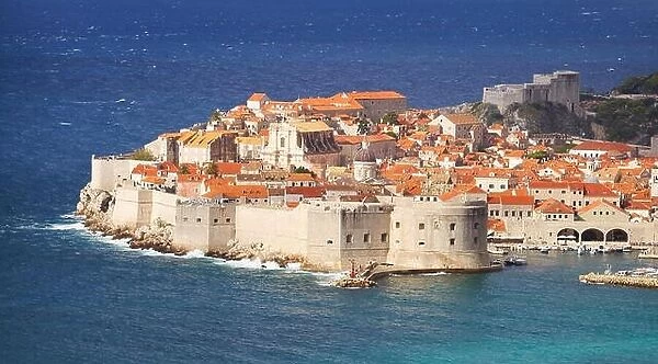 Dubrovnik Old Town, view at Harbour and City Walls, Croatia