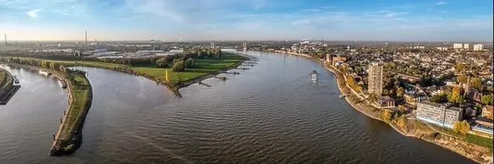 Framed Print : Duisburg Ruhr Area. Rhein River. Drone Aerial in autumn Framed Print : Duisburg Ruhr Area. Rhein River. Drone Aerial in autumn