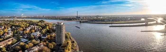 Framed Print : Duisburg Ruhr Area. Rhein River. Drone Aerial in autumn Framed Print : Duisburg Ruhr Area. Rhein River. Drone Aerial in autumn