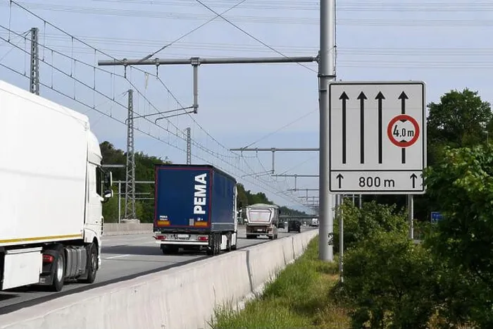 Framed Print : E-Highway test track on the A5 freeway between Darmstadt and Frankfurt (D) for electric hybrid truck Framed Print : E-Highway test track on the A5 freeway between Darmstadt and Frankfurt (D) for electric hybrid truck