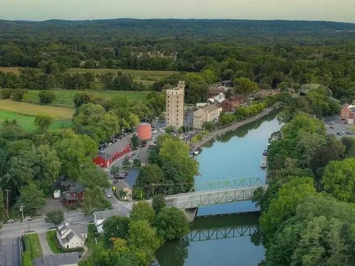 Framed Print : Early evening aerial photo of Schoen Place and the Erie Canal in the Village of Pittsford, New York Framed Print : Early evening aerial photo of Schoen Place and the Erie Canal in the Village of Pittsford, New York