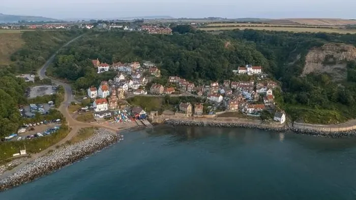Framed Print : Early morning Aerial drone shot of Runswick Bay, North Yorkshire Framed Print : Early morning Aerial drone shot of Runswick Bay, North Yorkshire