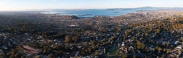 Early morning light shines on the populated San Francisco Bay Area in Northern California. This populous region is home to millions of people