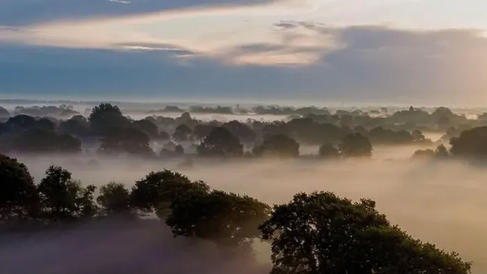 Framed Print : Early morning mist or fog creeping across the fields and woods near Emsworth in Hampshire Framed Print : Early morning mist or fog creeping across the fields and woods near Emsworth in Hampshire