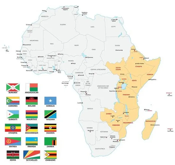 Framed Print : east africa map with flags Framed Print : east africa map with flags