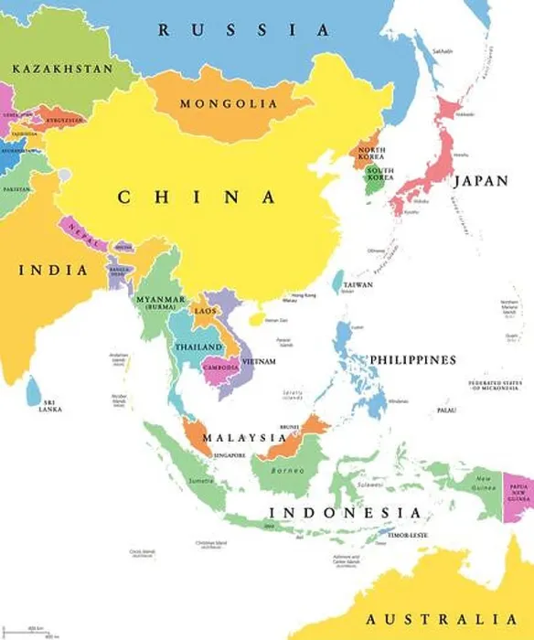 Framed Print : East Asia, single states, political map Framed Print : East Asia, single states, political map