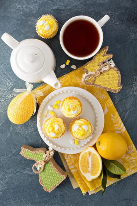 Framed Print : Easter background with lemon cupcakes Framed Print : Easter background with lemon cupcakes