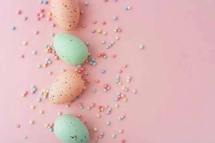 Framed Print : Four Easter eggs in pastel pink and green colors are artistically placed on a pink surface Framed Print : Four Easter eggs in pastel pink and green colors are artistically placed on a pink surface