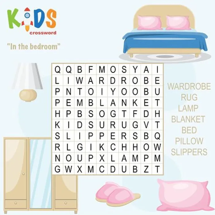 Framed Print : Easy word search crossword puzzle In the bedroom Framed Print : Easy word search crossword puzzle In the bedroom