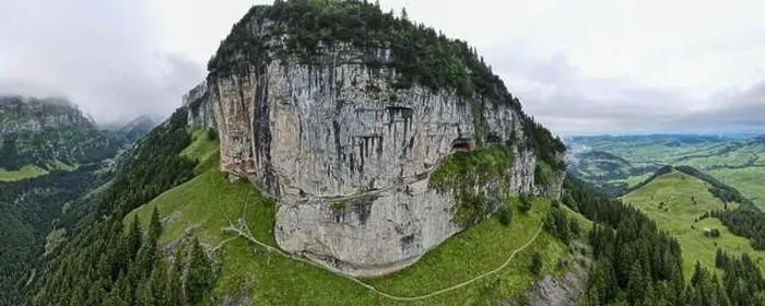 Framed Print : Ebenalp, Switzerland – 13 July 2024: drone view at the famous mountain guesthouse Aescher at Ebenalp in the Swiss alps Framed Print : Ebenalp, Switzerland – 13 July 2024: drone view at the famous mountain guesthouse Aescher at Ebenalp in the Swiss alps