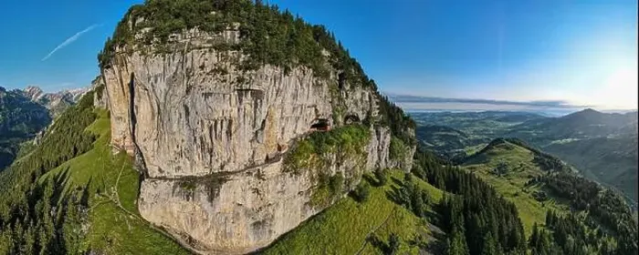 Framed Print : Ebenalp, Switzerland – 13 July 2024: drone view at the famous mountain guesthouse Aescher at Ebenalp in the Swiss alps Framed Print : Ebenalp, Switzerland – 13 July 2024: drone view at the famous mountain guesthouse Aescher at Ebenalp in the Swiss alps