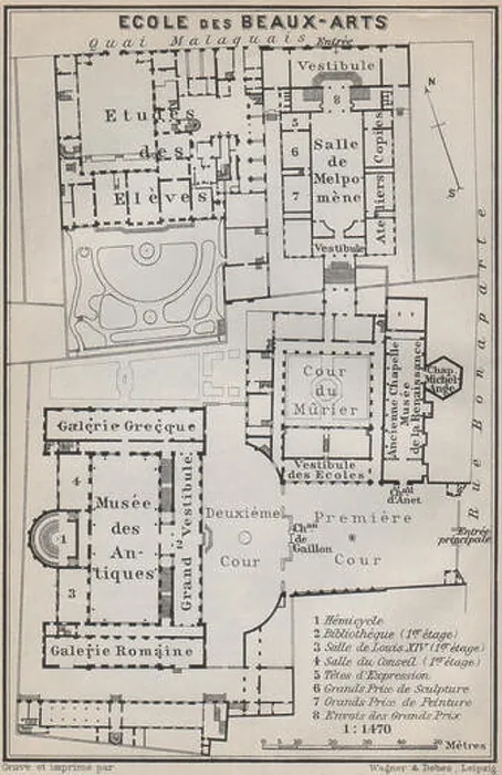 Framed Print : ÉCOLE ECOLE DES BEAUX-ARTS floor plan. 14 rue Bonaparte, Paris 6e, 1910 map