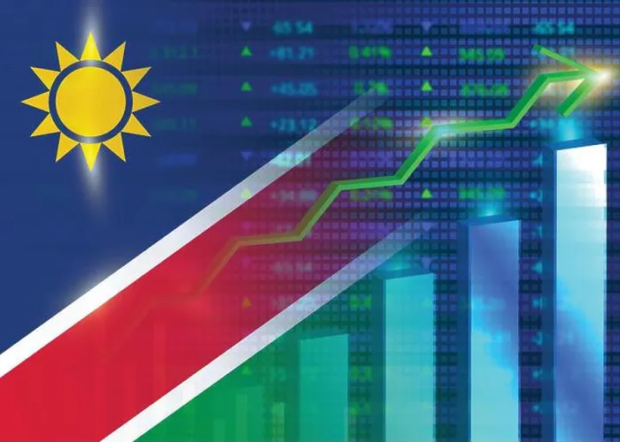 Framed Print : Economic growth in Namibia's stock market.Namibia flag with charts, growth arrow Framed Print : Economic growth in Namibia's stock market.Namibia flag with charts, growth arrow