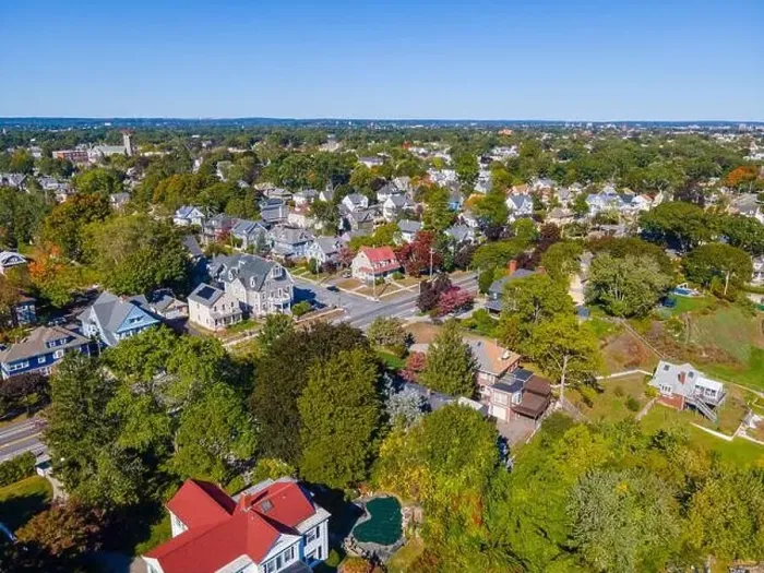 Framed Print : Edgewood historic residential area aerial view in fall with fall foliage near Providence River in city of Cranston Framed Print : Edgewood historic residential area aerial view in fall with fall foliage near Providence River in city of Cranston