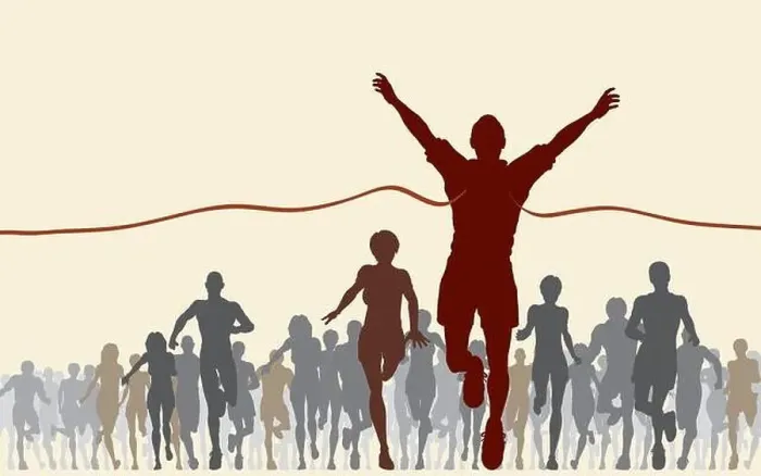 Framed Print : Editable vector illustration of a man winning a race Framed Print : Editable vector illustration of a man winning a race