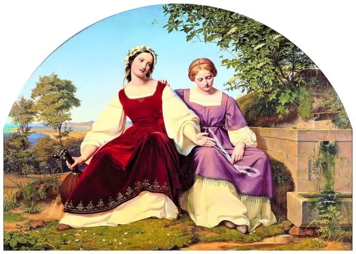 Framed Print : Eduard Bendemann painting, Two Girls at the Well, oil on canvas, 1833 Framed Print : Eduard Bendemann painting, Two Girls at the Well, oil on canvas, 1833
