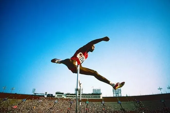 Framed Print : Edwin Moses competing at the 1984 US Olympic Track and Field Team Trials Framed Print : Edwin Moses competing at the 1984 US Olympic Track and Field Team Trials