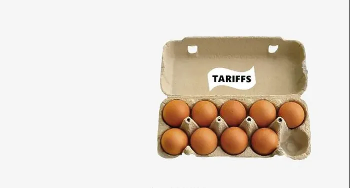 Framed Print : Egg shortage, Tariff label, An open egg tray with sticker