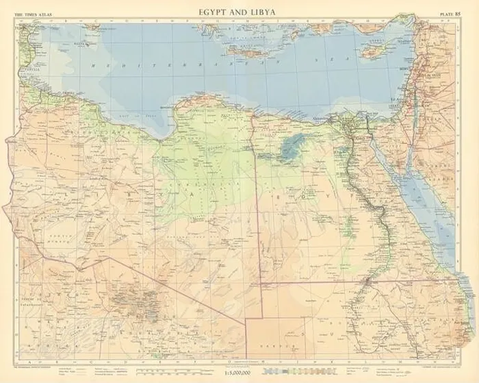 Framed Print : Egypt and Libya. Sand dune areas & desert tracks. North Africa. TIMES 1956 map Framed Print : Egypt and Libya. Sand dune areas & desert tracks. North Africa. TIMES 1956 map