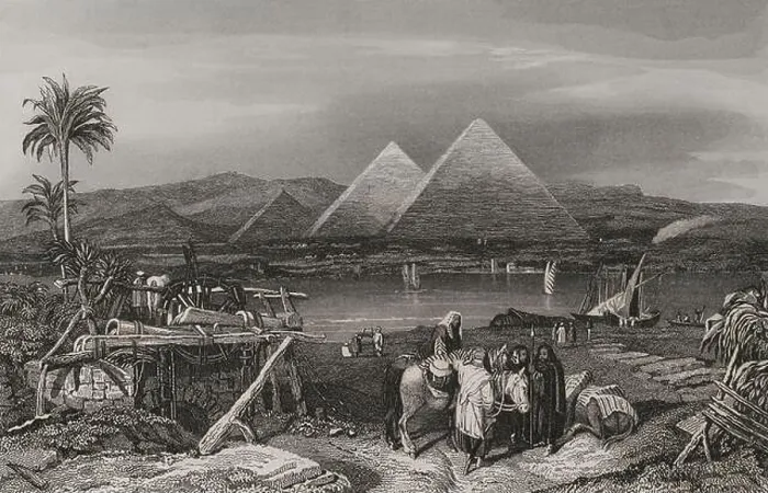 Framed Print : Egypt. Pyramids from the banks of the Nile Framed Print : Egypt. Pyramids from the banks of the Nile