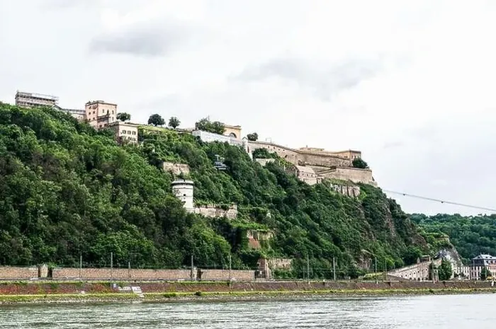 Framed Print : Ehrenbreitstein Fortress panoramic view in Koblenz. Koblenz is city on Rhine, joined by Moselle river Framed Print : Ehrenbreitstein Fortress panoramic view in Koblenz. Koblenz is city on Rhine, joined by Moselle river