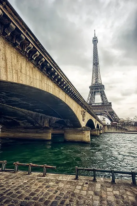 Framed Print : Eiffel tower and the bridge on a cloudy day
