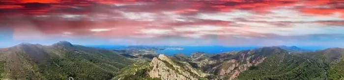 Framed Print : Elba Island, Italy. Amazing aerial view from drone of mountains and landscape Framed Print : Elba Island, Italy. Amazing aerial view from drone of mountains and landscape