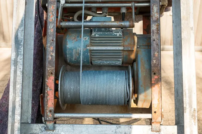 Framed Print : Electric cable winch with steel cable and electric motor Framed Print : Electric cable winch with steel cable and electric motor
