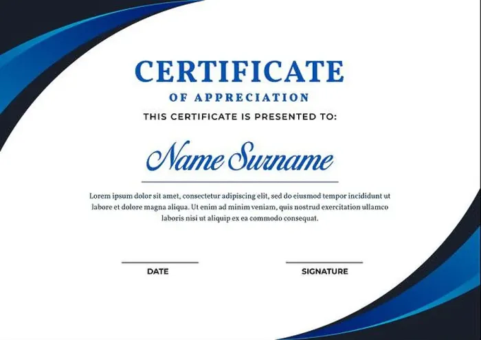 Framed Print : Elegant blue gradient color certificate template, appreciation for business and education Framed Print : Elegant blue gradient color certificate template, appreciation for business and education