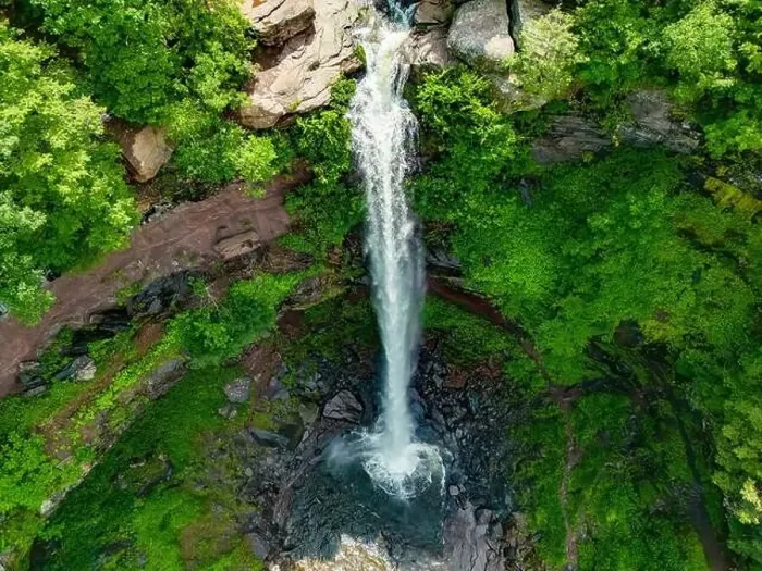 Framed Print : Elevated view drone photography of Kaaterskill Falls a two-stage waterfall on Spruce Creek in the eastern Catskill Framed Print : Elevated view drone photography of Kaaterskill Falls a two-stage waterfall on Spruce Creek in the eastern Catskill