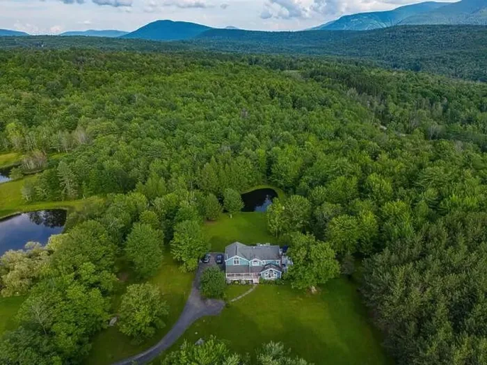 Framed Print : Elevated view drone photography of a Vacation Home at Kaaterskill Falls a two-stage waterfall on Spruce Creek in Framed Print : Elevated view drone photography of a Vacation Home at Kaaterskill Falls a two-stage waterfall on Spruce Creek in