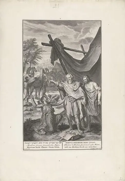 Framed Print : Eliezer, Abraham's servant swears an oath and promises that he will find a wife for Isaac (Gen) Framed Print : Eliezer, Abraham's servant swears an oath and promises that he will find a wife for Isaac (Gen)
