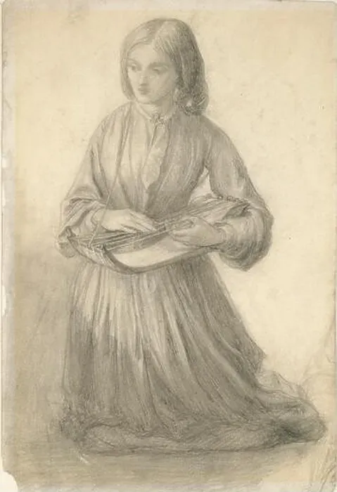 Framed Print : Elizabeth Siddal playing a Stringed Instrument, c1852. Artist: Dante Gabriel Rossetti Framed Print : Elizabeth Siddal playing a Stringed Instrument, c1852. Artist: Dante Gabriel Rossetti