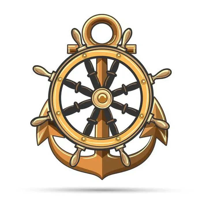 Framed Print : Emblem of Ship Wheel and Anchor isolated on white background. Vector illustration Framed Print : Emblem of Ship Wheel and Anchor isolated on white background. Vector illustration