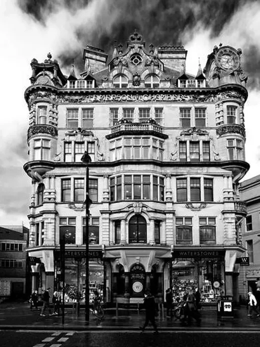 Framed Print : Emerson Chambers and Waterstones infrared mono style on Blackett St Newcastle upon Tyne Framed Print : Emerson Chambers and Waterstones infrared mono style on Blackett St Newcastle upon Tyne
