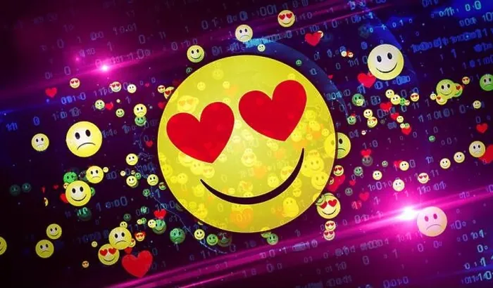 Framed Print : Emoji icon abstract background. Smile, love, sad emoticon symbols 3d illustration. Abstract concept digital background of chat and social media commun