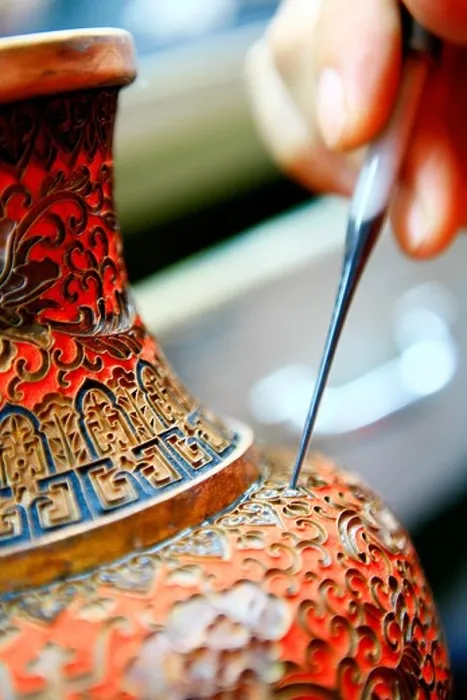Framed Print : Enamel-filling process of making Cloisonné, Beijing, China Framed Print : Enamel-filling process of making Cloisonné, Beijing, China