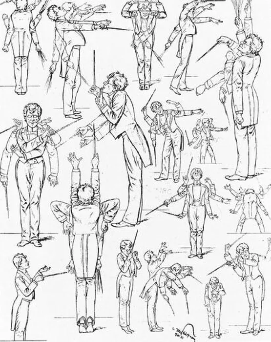 Framed Print : English: Caricature drawings satirising the conducting style of Gustav Mahler when he was director of the Vienna State Framed Print : English: Caricature drawings satirising the conducting style of Gustav Mahler when he was director of the Vienna State