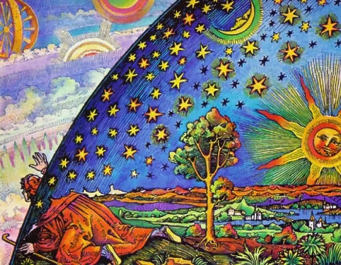 Framed Print : English: The Flammarion engraving is a wood engraving by an unknown artist that first appeared in Camille Flammarion's L'atmosphère Framed Print : English: The Flammarion engraving is a wood engraving by an unknown artist that first appeared in Camille Flammarion's L'atmosphère