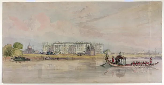 Framed Print : English: The Nizaamat Qila (Criminal Court) of the Nawab of Bengal along the banks of the Hooghly River Framed Print : English: The Nizaamat Qila (Criminal Court) of the Nawab of Bengal along the banks of the Hooghly River