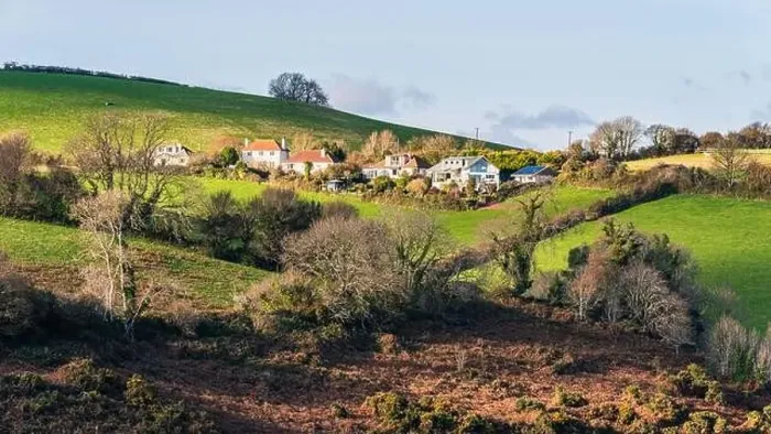 Framed Print : English Village and farmlands in Autumn Colors, Kingswear, Brixham, Devon, England, Europe Framed Print : English Village and farmlands in Autumn Colors, Kingswear, Brixham, Devon, England, Europe