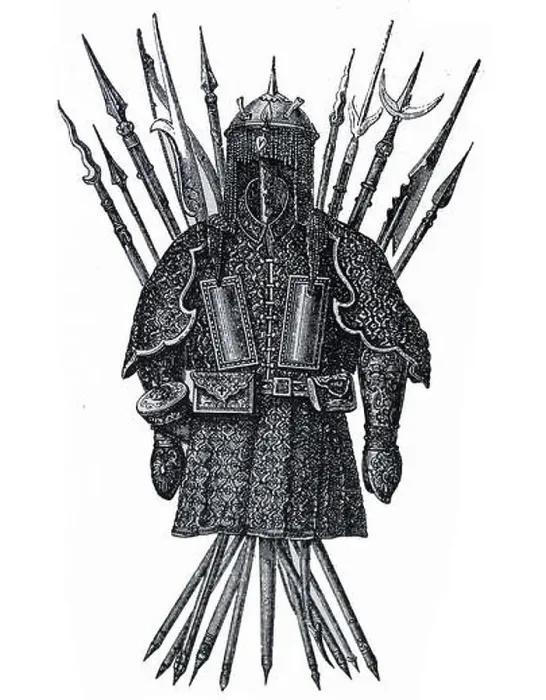 Framed Print : Engraving of a 14th Century Mongol armour. Dated 14th Century Framed Print : Engraving of a 14th Century Mongol armour. Dated 14th Century