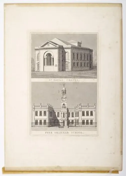 Framed Print : Engraving - St Paul's Chapel and Free Grammar School, Birmingham. Engraver: Thomas Radclyffe Framed Print : Engraving - St Paul's Chapel and Free Grammar School, Birmingham. Engraver: Thomas Radclyffe