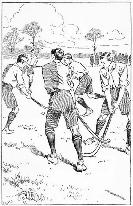 Framed Print : Engraving of a team of young men playing hockey Framed Print : Engraving of a team of young men playing hockey