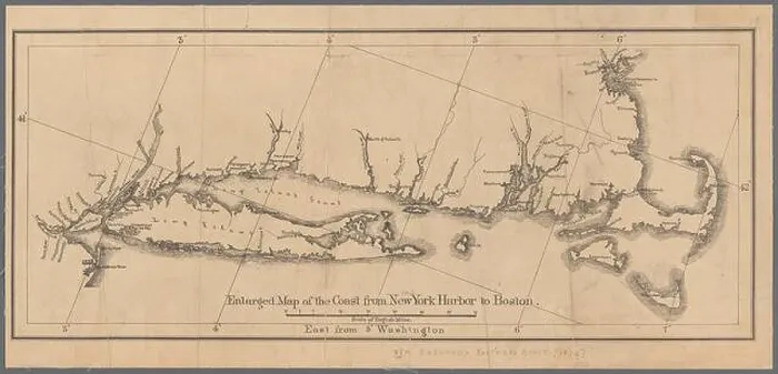 Framed Print : Enlarged map of the coast from New York Harbor to Boston 1870 Framed Print : Enlarged map of the coast from New York Harbor to Boston 1870