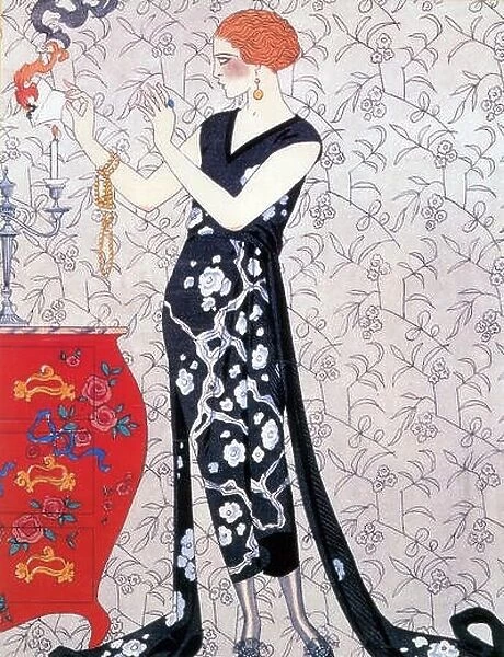 Entitled: 'Fumme (Ablaze) fashion plate by Barbier, 1920. George Barbier (October 10, 1882 - March 16)