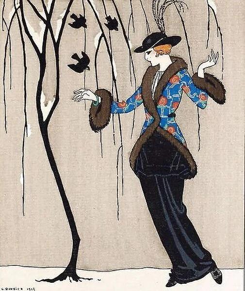 Entitled: 'Paquin dress illustration by George Barbier, 1912.' Jeanne Paquin (1869 - 1936) was a leading French fashion designer